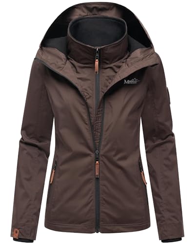 MARIKOO leicht gefütterte Damen Übergangsjacke Kurze Sommerjacke mit kuscheligem Fleece-Innenfutter und großer Kapuze Erdbeere Dark Choco Gr. XXL von MARIKOO