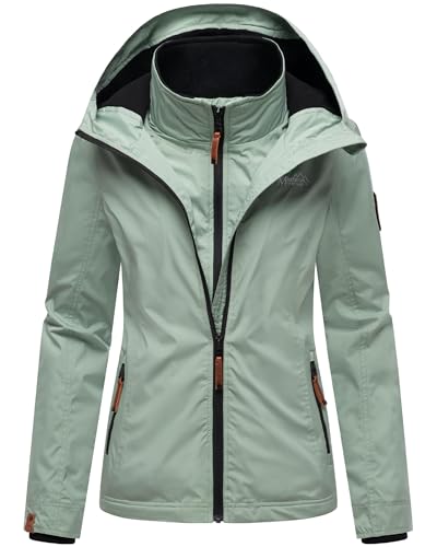 MARIKOO leicht gefütterte Damen Übergangsjacke kurze Sommerjacke mit kuscheligem Fleece-Innenfutter und großer Kapuze Erdbeere Smokey Mint Gr. XL von MARIKOO