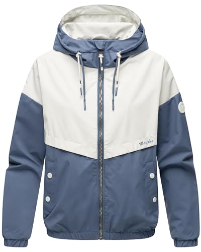 MARIKOO leichte Damen Übergangsjacke Oversize Bomberjacke kurz mit Kapuze Liubkaa Dusty Blue Gr. S von MARIKOO