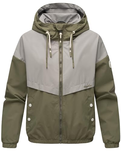 MARIKOO leichte Damen Übergangsjacke Oversize Bomberjacke kurz mit Kapuze Liubkaa Dusty Olive Gr. S von MARIKOO