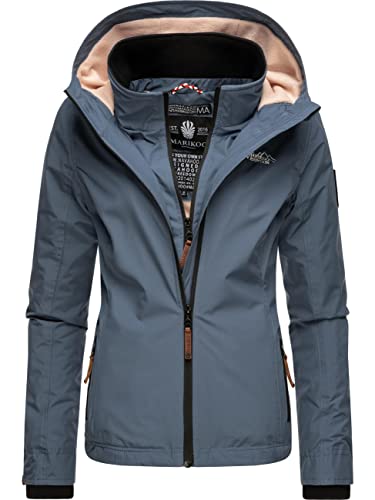 MARIKOO leicht gefütterte Damen Übergangsjacke kurz Outdoor-Jacke mit kuscheligem Fleece-Innenfutter und großer Kapuze Erdbeere Dusty Blue Gr. XL von MARIKOO