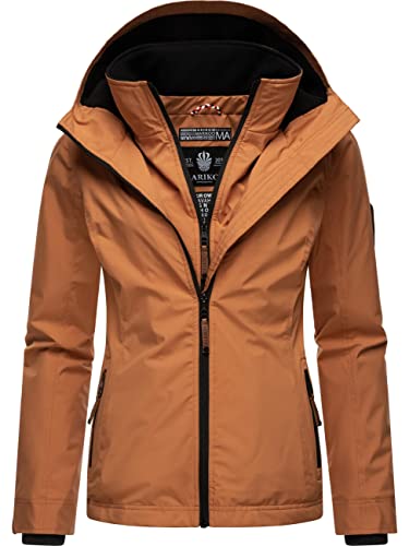 MARIKOO leicht gefütterte Damen Übergangsjacke Kurze Sommerjacke mit kuscheligem Fleece-Innenfutter und großer Kapuze Erdbeere Rusty Cinnamon Gr. M von MARIKOO