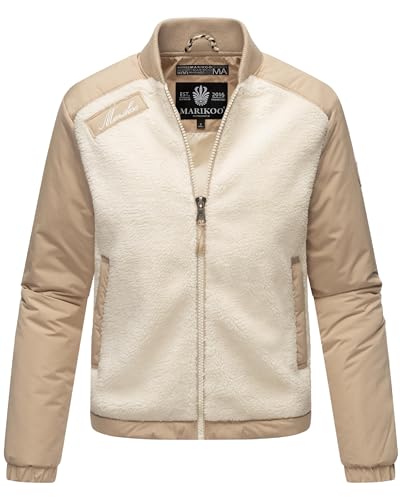 MARIKOO mitteldick gefütterte Damen Übergangsjacke College-Jacke kurz Hybrid-Jacke mit Teddy-Fleece Sayoo Offwhite - Beige Gr. L von MARIKOO