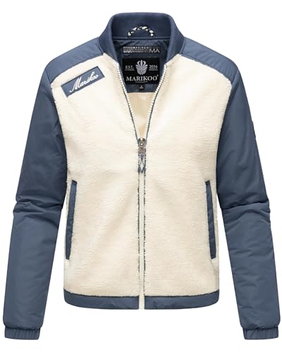 MARIKOO mitteldick gefütterte Damen Übergangsjacke College-Jacke kurz Hybrid-Jacke mit Teddy-Fleece Sayoo Offwhite - Dusty Blue Gr. L von MARIKOO