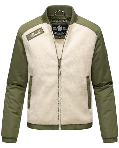 MARIKOO mitteldick gefütterte Damen Übergangsjacke College-Jacke kurz Hybrid-Jacke mit Teddy-Fleece Sayoo Offwhite - Dusty Olive Gr. S von MARIKOO