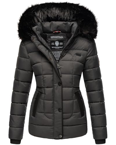MARIKOO warme Damen Winter Jacke Steppjacke Winterjacke gesteppt Parka B391 [B391-Unique-Anthrazit-Gr.S] von MARIKOO