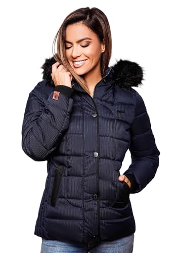 MARIKOO warme Damen Winter Jacke Steppjacke Winterjacke gesteppt Parka B391 [B391-Unique-Blau-Gr.S] von MARIKOO