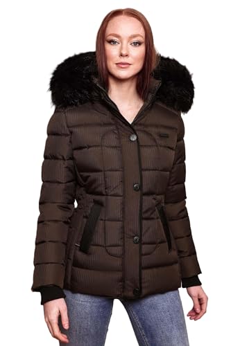 MARIKOO warme Damen Winter Jacke Steppjacke Winterjacke gesteppt Parka B391 [B391-Unique-Dark-Choco-Gr.S] von MARIKOO