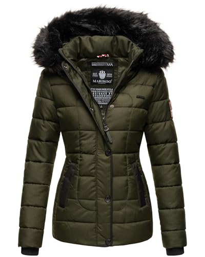 MARIKOO warme Damen Winter Jacke Steppjacke Winterjacke gesteppt Parka B391 [B391-Unique-Olive-Gr.L] von MARIKOO