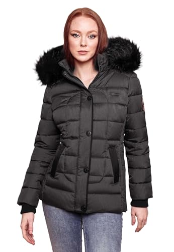 MARIKOO warme Damen Winter Jacke Steppjacke Winterjacke gesteppt Parka B391 [B391-Unique-Schwarz-Gr.L] von MARIKOO