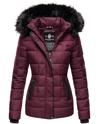 MARIKOO warme Damen Winter Jacke Steppjacke Winterjacke gesteppt Parka B391 [B391-Unique-Weinrot-Gr.M] von MARIKOO