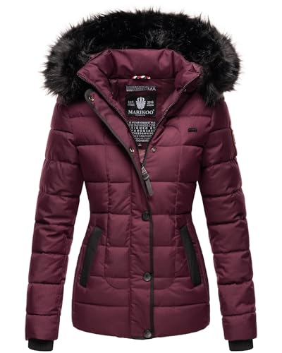 MARIKOO warme Damen Winter Jacke Steppjacke Winterjacke gesteppt Parka B391 [B391-Unique-Weinrot-Gr.S] von MARIKOO