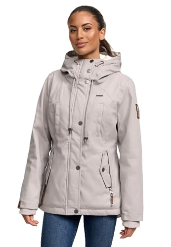 MARIKOO warme Damen Winter Jacke Teddyfell gefütterte Winterjacke B802 [B802-Bik-Hellgrau-Gr.XXL] von MARIKOO