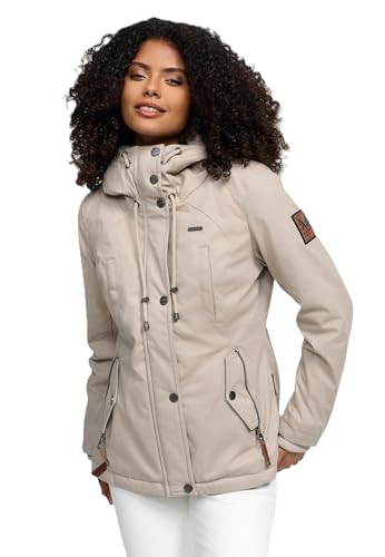 MARIKOO warme Damen Winter Jacke Teddyfell gefütterte Winterjacke B802 [B802-Bik-Light-Taupe-Gr.3XL] von MARIKOO