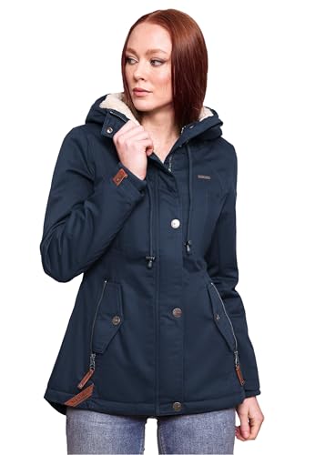 MARIKOO warme Damen Winter Jacke Teddyfell gefütterte Winterjacke B802 [B802-Bik-Navy-Gr.M] von MARIKOO