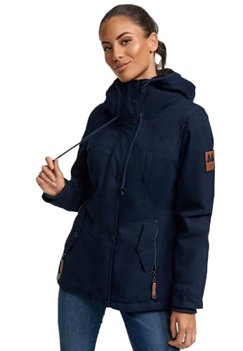 MARIKOO warme Damen Winter Jacke Teddyfell gefütterte Winterjacke B802 [B802-Bik-Navy-Schwarz-Gr.XL] von MARIKOO