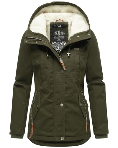 MARIKOO warme Damen Winter Jacke Teddyfell gefütterte Winterjacke B802 [B802-Bik-Olive-Gr.M] von MARIKOO