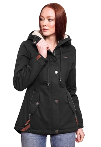 MARIKOO warme Damen Winter Jacke Teddyfell gefütterte Winterjacke B802 [B802-Bik-Schwarz-Gr.XS] von MARIKOO