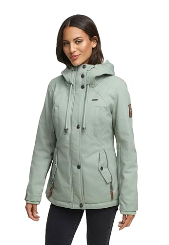 MARIKOO warme Damen Winter Jacke Teddyfell gefütterte Winterjacke B802 [B802-Bik-Smokey-Mint-Gr.L] von MARIKOO