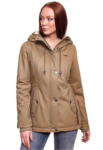 MARIKOO warme Damen Winter Jacke Teddyfell gefütterte Winterjacke B802 [B802-Bik-Taupe-Gr.XXL] von MARIKOO