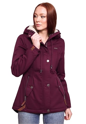 MARIKOO warme Damen Winter Jacke Teddyfell gefütterte Winterjacke B802 [B802-Bik-Weinrot-Gr.M] von MARIKOO