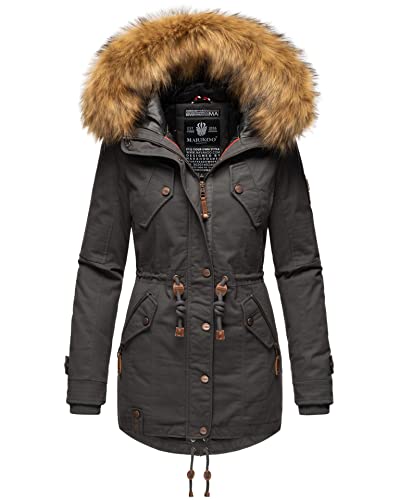 MARIKOO warme Damen Winter Jacke Winterjacke Parka Mantel Kunstfell Kapuze B813 [B813-Lav-Pri-Anthrazit-Gr.L] von MARIKOO