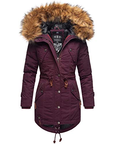 MARIKOO warme Damen Winter Jacke Winterjacke Parka Mantel Kunstfell Kapuze B813 [B813-Lav-Pri-Weinrot-Gr.XXL] von MARIKOO