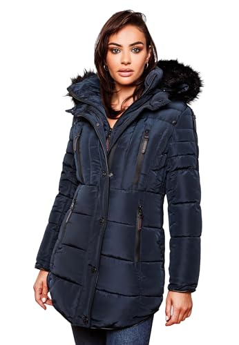 MARIKOO warme Damen Winter Jacke Winterjacke Parka Stepp Mantel lang B401 [B401-Moonshine-Blau-Gr.XL] von MARIKOO