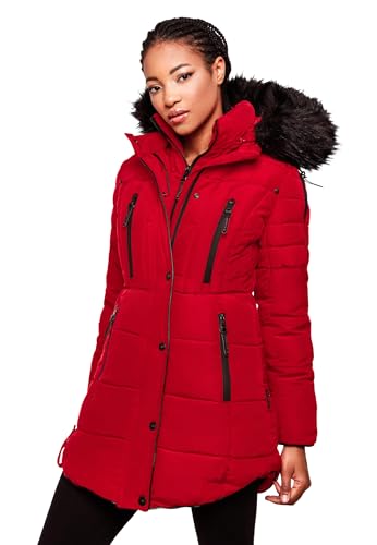 MARIKOO warme Damen Winter Jacke Winterjacke Parka Stepp Mantel lang B401 [B401-Moonshine-Rot-Gr.S] von MARIKOO