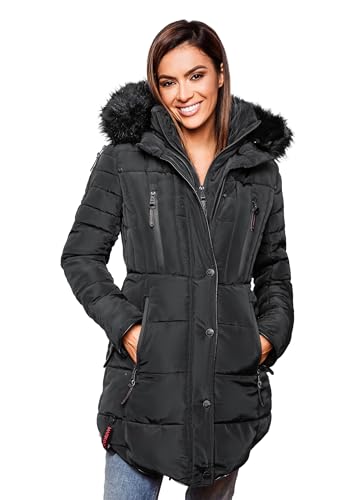 MARIKOO warme Damen Winter Jacke Winterjacke Parka Stepp Mantel lang B401 [B401-Moonshine-Schwarz-Gr.XS] von MARIKOO