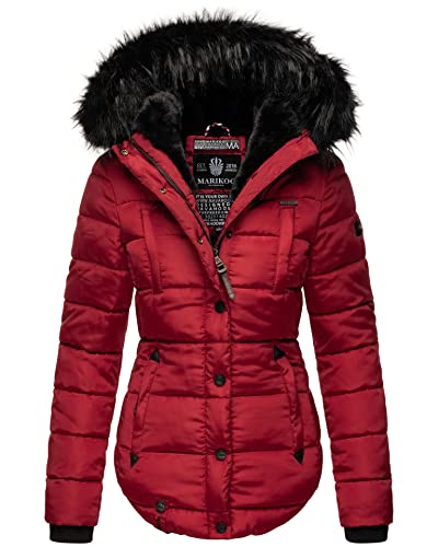 MARIKOO warme Damen Winter Jacke Winterjacke Steppjacke gefüttert Kunstfell B618 [B618-Lotus-Blood-Red-Gr.M] von MARIKOO