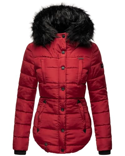 MARIKOO warme Damen Winter Jacke Winterjacke Steppjacke gefüttert Kunstfell B618 [B618-Lotus-Blood-Red-Gr.S] von MARIKOO