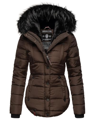 MARIKOO warme Damen Winter Jacke Winterjacke Steppjacke gefüttert Kunstfell B618 [B618-Lotus-Dark-Choco-Gr.M] von MARIKOO