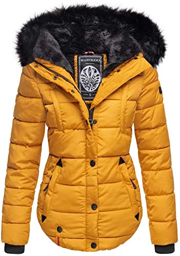 MARIKOO warme Damen Winter Jacke Winterjacke Steppjacke gefüttert Kunstfell B618 [B618-Lotus-Gelb-Gr.XXL] von MARIKOO