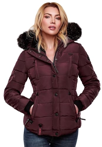 MARIKOO warme Damen Winter Jacke Winterjacke Steppjacke gefüttert Kunstfell B618 [B618-Lotus-Weinrot-Gr.XS] von MARIKOO
