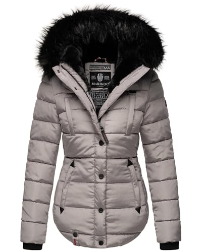 MARIKOO warme Damen Winter Jacke Winterjacke Steppjacke gefüttert Kunstfell B618 [B618-Lotus-Zink-Grau-Gr.S] von MARIKOO