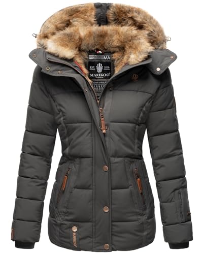 MARIKOO warme Damen Winter Jacke Winterjacke Steppjacke gefüttert Kunstfell B658 [B658-Nek-Anthrazit-Gr.S] von MARIKOO