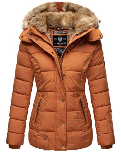 MARIKOO warme Damen Winter Jacke Winterjacke Steppjacke gefüttert Kunstfell B658 [B658-Nek-Cinnamon-Gr.S] von MARIKOO