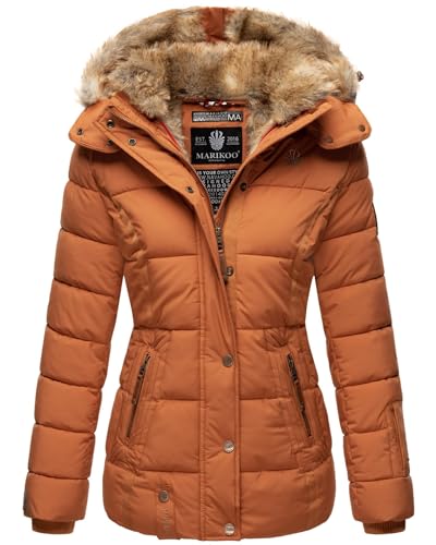 MARIKOO warme Damen Winter Jacke Winterjacke Steppjacke gefüttert Kunstfell B658 [B658-Nek-Cinnamon-Gr.S] von MARIKOO