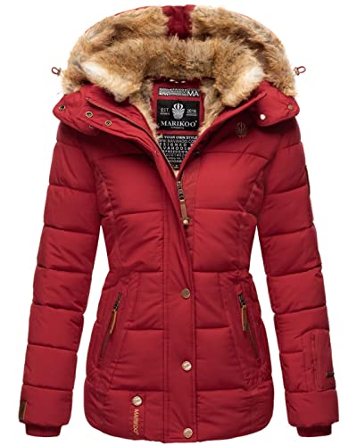 MARIKOO warme Damen Winter Jacke Winterjacke Steppjacke gefüttert Kunstfell B658 [B658-Nek-Dark-Red-Gr.S] von MARIKOO