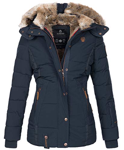 MARIKOO warme Damen Winter Jacke Winterjacke Steppjacke gefüttert Kunstfell B658 [B658-Nek-Navy-Gr.L] von MARIKOO