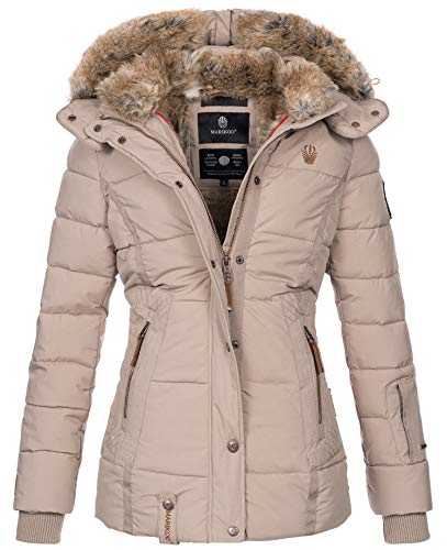 MARIKOO warme Damen Winter Jacke Winterjacke Steppjacke gefüttert Kunstfell B658 [B658-Nek-Taupe-Gr.S] von MARIKOO