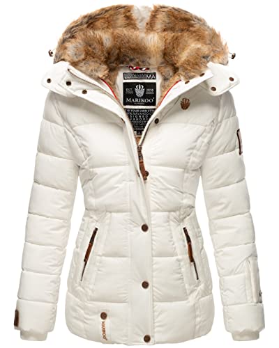 MARIKOO warme Damen Winter Jacke Winterjacke Steppjacke gefüttert Kunstfell B658 [B658-Nek-Weiss-Gr.M] von MARIKOO