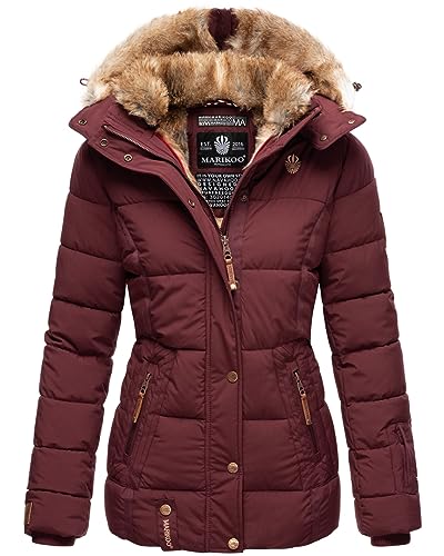 MARIKOO warme Damen Winter Jacke Winterjacke Steppjacke gefüttert Kunstfell B658 [B658-Nek-Wine-Gr.XL] von MARIKOO