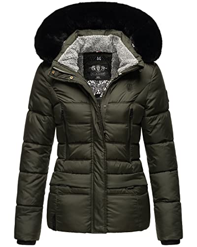 MARIKOO warme Damen Winterjacke Steppjacke mit kuschligem Teddyfell B894 [B894-Love-Olive-Gr.M] von MARIKOO