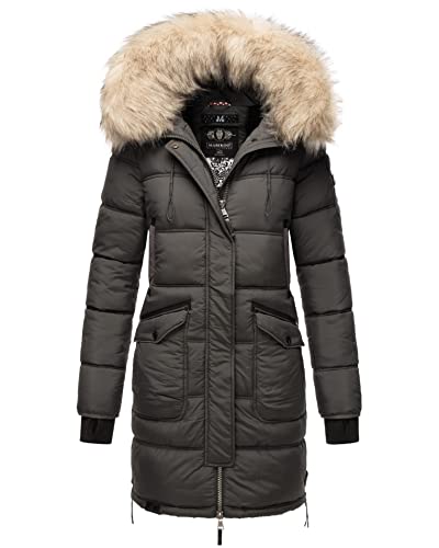 MARIKOO warme Damen Winterjacke gesteppt lang B879 [B879-Chask-Anthrazit-Gr.L] von MARIKOO