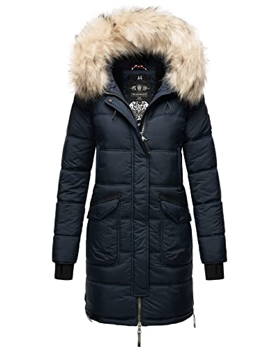 MARIKOO warme Damen Winterjacke gesteppt lang B879 [B879-Chask-Navy-Gr.XL] von MARIKOO