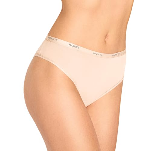 MARILYN Brazilian Unterhosen Damen mit dekorativem Bund Frauen Slip Panties aus Viskose Baumwolle und Elasthan Atmungsaktiv Bequem Soft, Hellbeige M von MARILYN