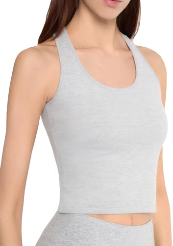 MARILYN Damen Tank Top Unterhemden Baumwolle Rundhals Oberteile ärmelloses Basic Melange, S von MARILYN