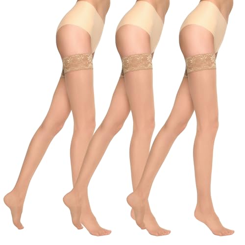 MARILYN Damen klassische halterlose Strümpfe mit Spitze 15 Den Visone 1/2 3 PAAR von MARILYN